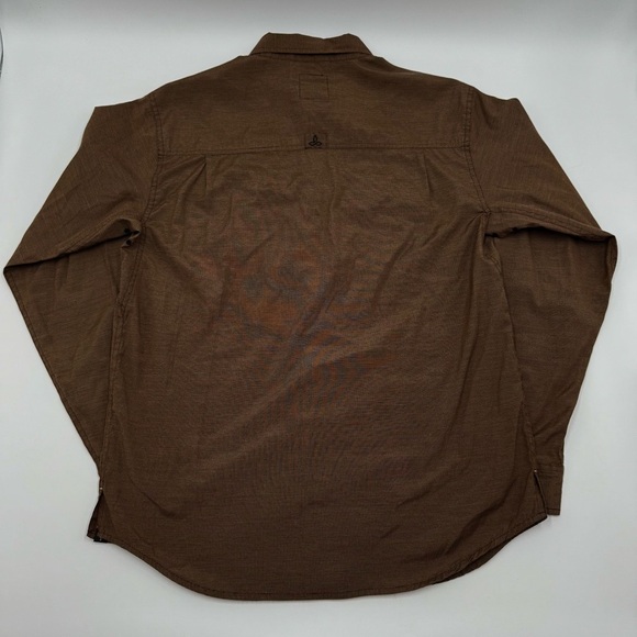 Prana Men’s Button Down Long Sleeve Shirt Large Brown Cotton Blend EUC - Picture 3 of 11